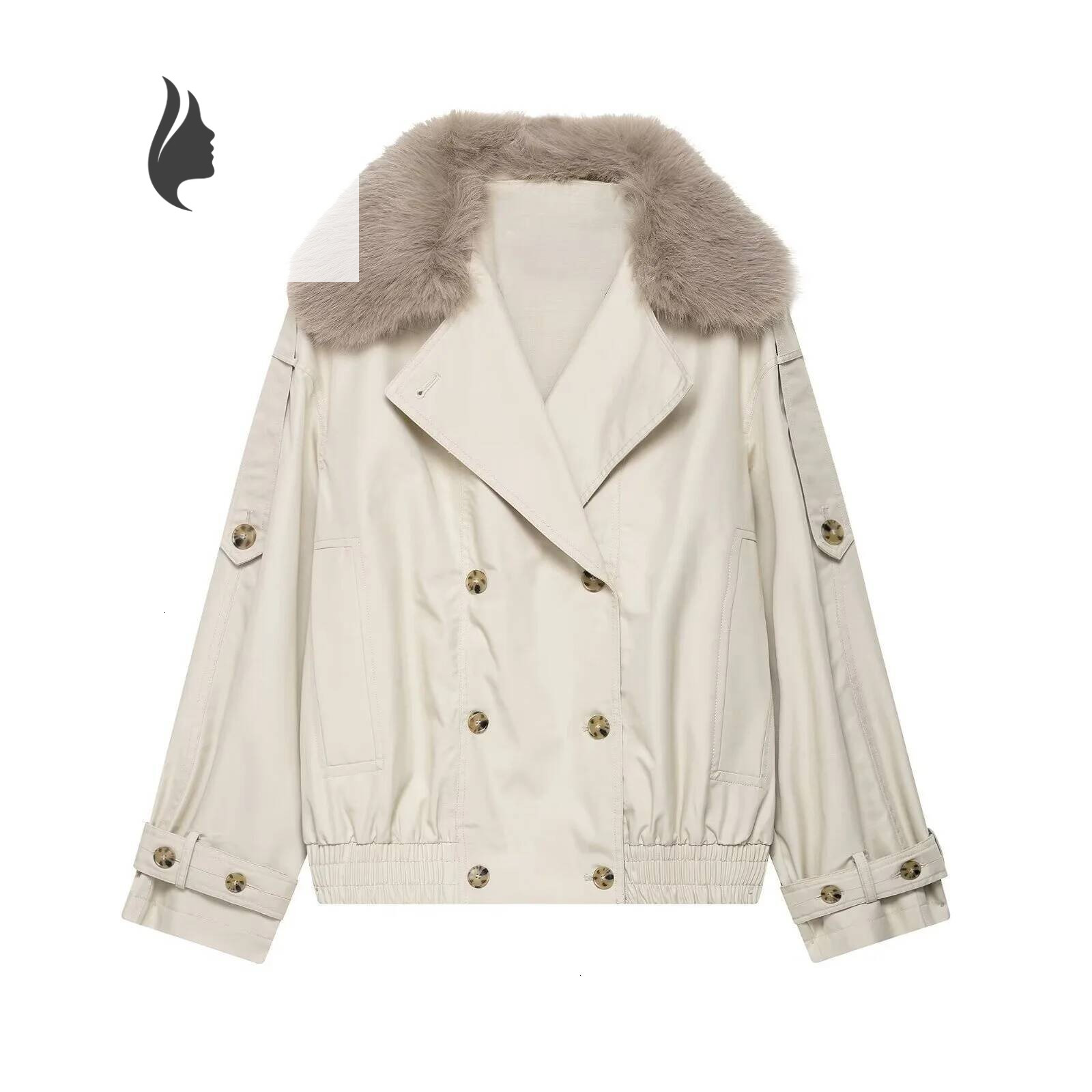 winter jacket women autumn new women's casual fashion temperament short fur splicing double-breasted trench coat jacket