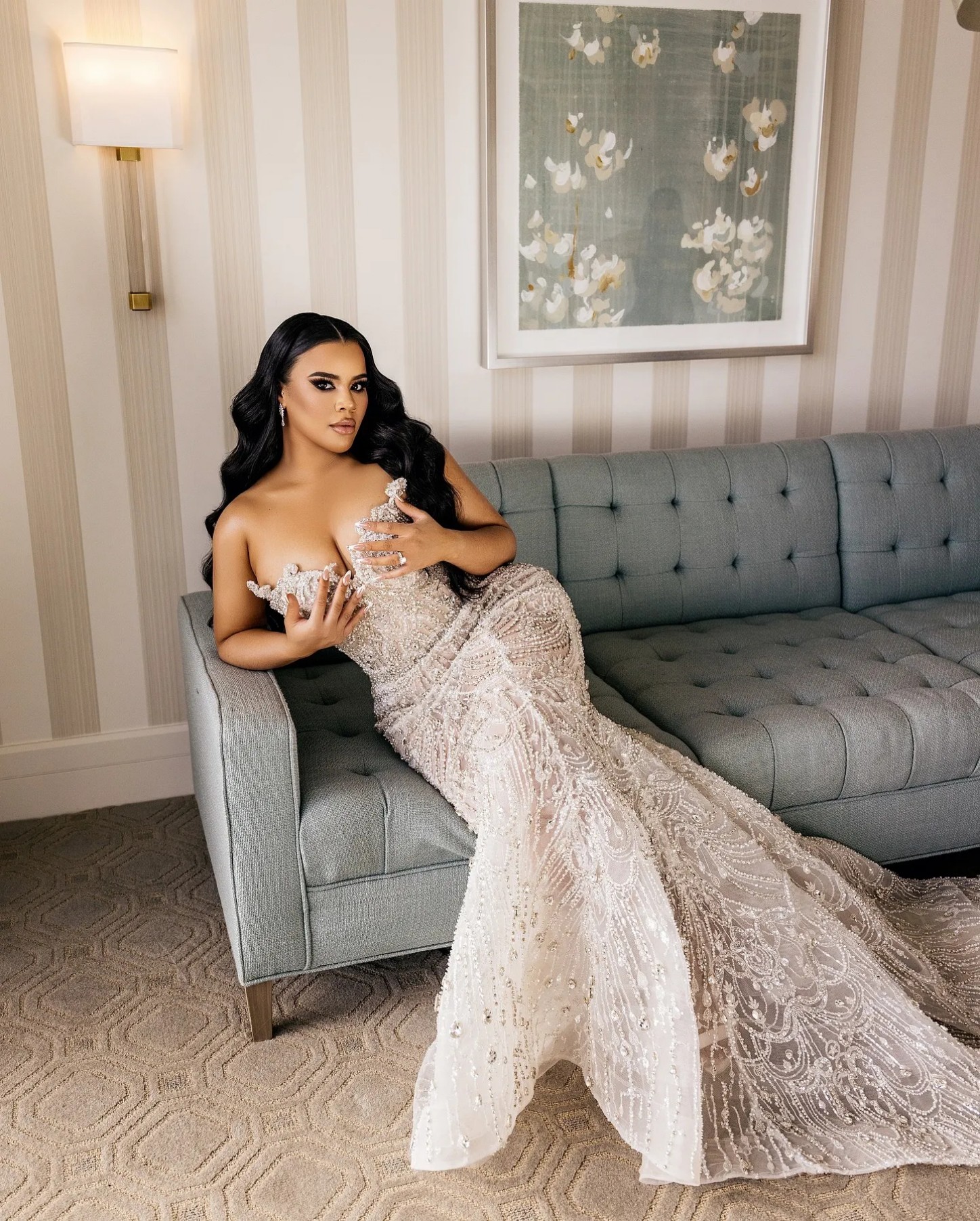 Plus Size Mermaid Wedding Dresses in Aso Ebi Arabic Style Ivory with Beaded Crystals and Detachable Train