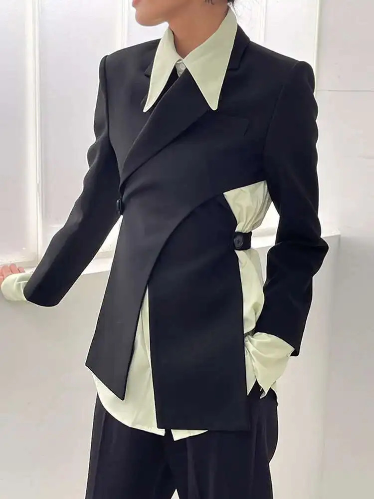 LANMREM Irregular Backless n Blazer For Women Notched Long Sleeve Solid Elegant Jackets Female Clothing Spring 251027