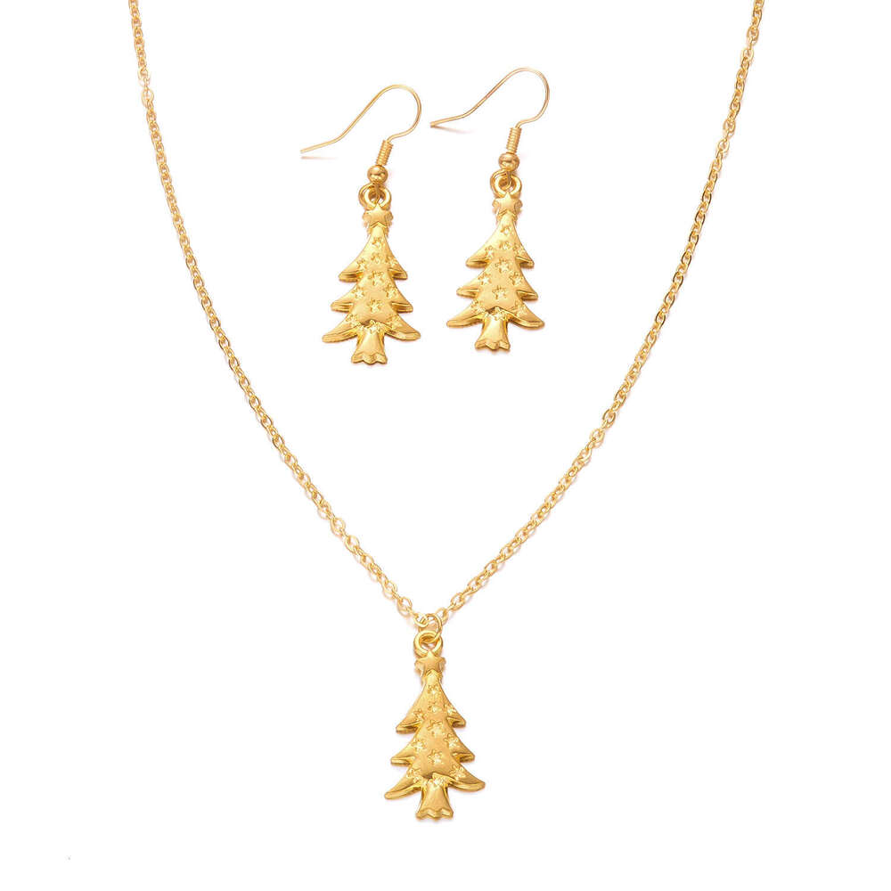 Simple Christmas Tree Snowman Pendant Necklace Bracelet Set Versatile Accessories