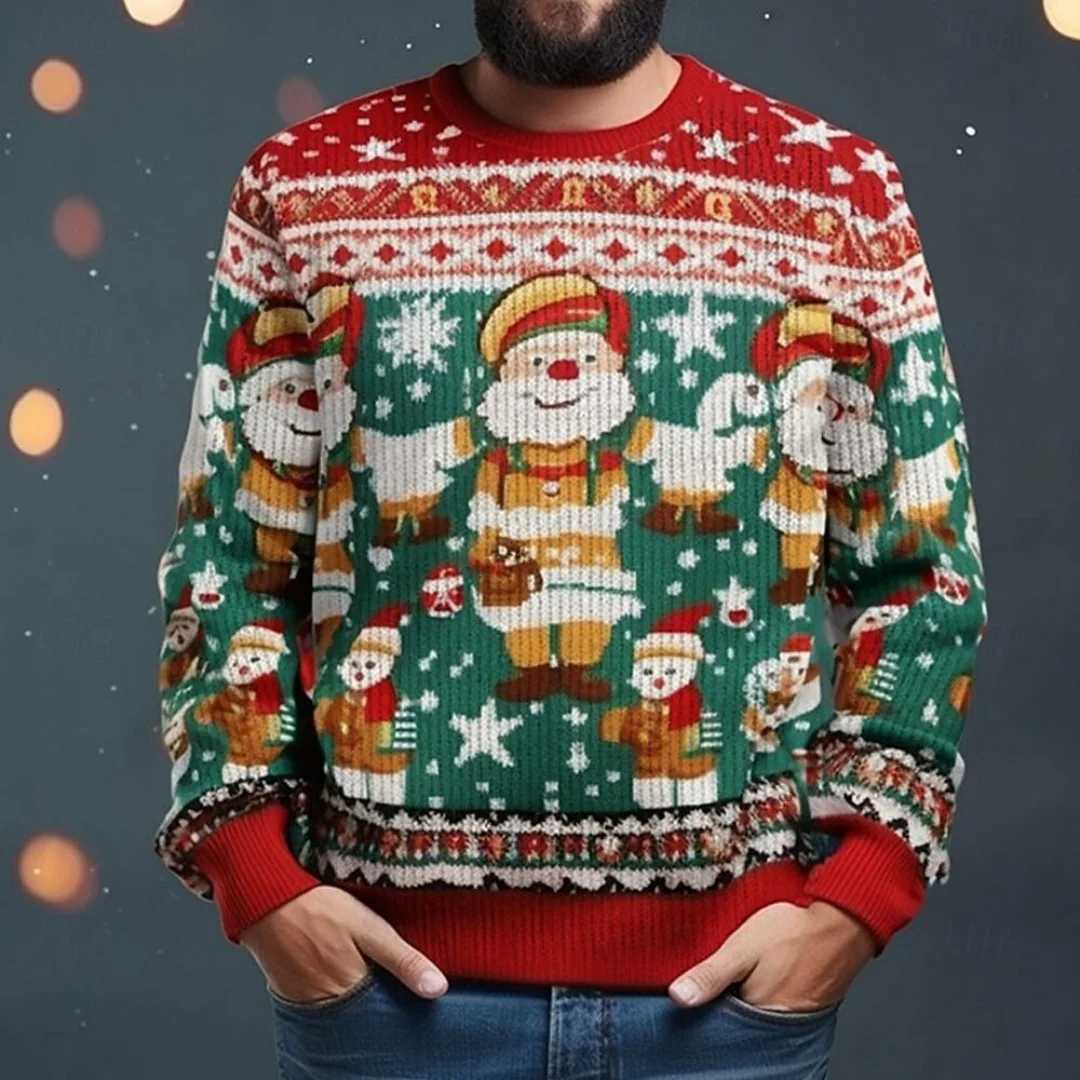 Mens Fashionable Christmas Casual Knitted Slim Fit Sweatshirt Unisex Xmas Deer Design Round Neck Pullover Top for Winter Season W251027