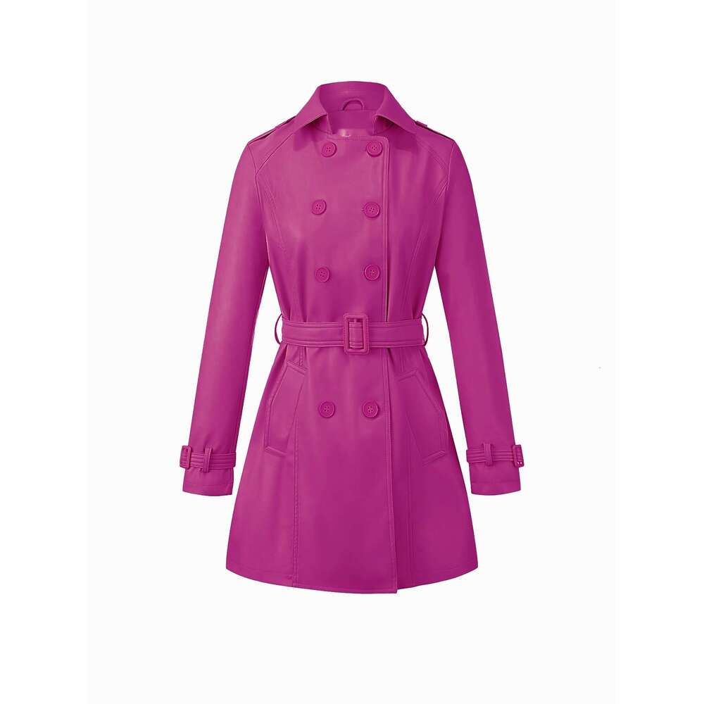 Elegant Windbreaker Lightweight PU Windbreaker Women's Jacket | Elegant Mid-Length Belted Coat With Adjustable Waist, Solid Black For Spring/Fall