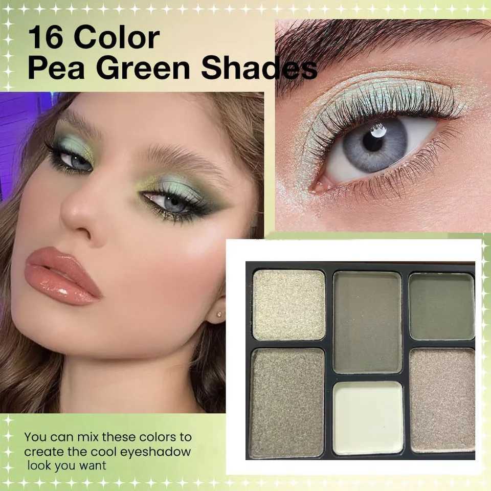 16 Color Green Pearl Eyeshadow Makeup Palette Waterproof Lasting Diamond Shimmer Eyeshadow Sparkling Crystal Eye Makeup CosmeticXJ251027