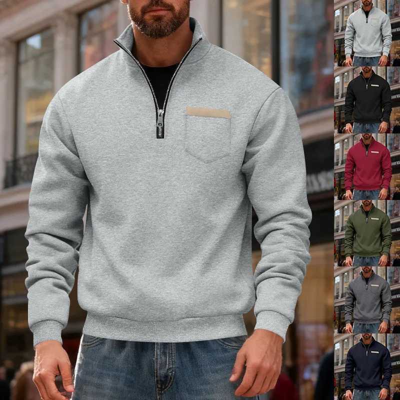 Mens Fleece Pullover Jacket 2025 American Autumn Winter Simple Retro SemiZip StandUp Collar Loose Casual LongSleeved for Men W251027