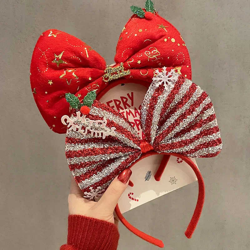 Disney Christmas Hair Band Red Bows Elastic Headbands for Adult Childrens Hair Accessories Happy New Year Party Merry Christmas Gifts H251027
