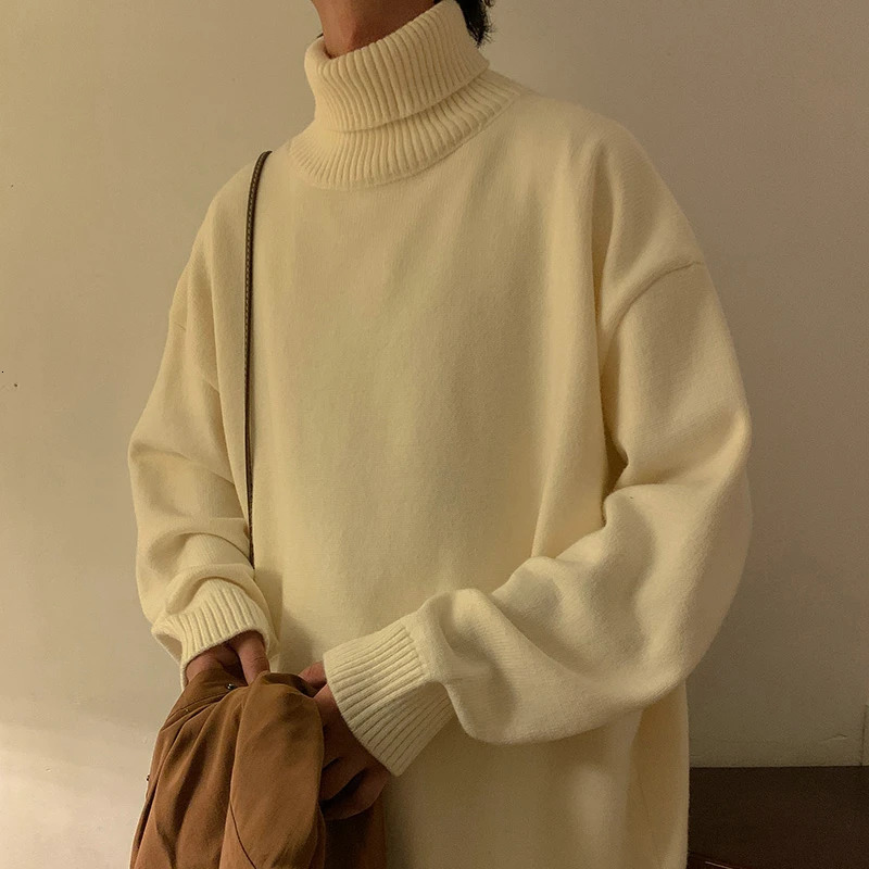 Turtleneck Mens Sweater Autumn 2025 Knitted High Neck Pullover Streetwear Comfortable Fitness Tops Clothing Knitwear 251016