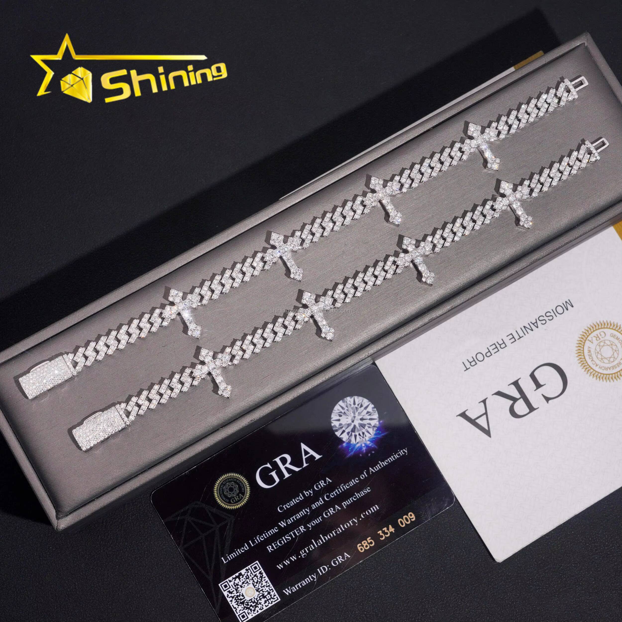 Fashion Luxury Style Hot Selling Pass Diamond Tester Hip Hop VVS Moissanite Iced Out S925 Silver Cuban Cross Bracelet Man