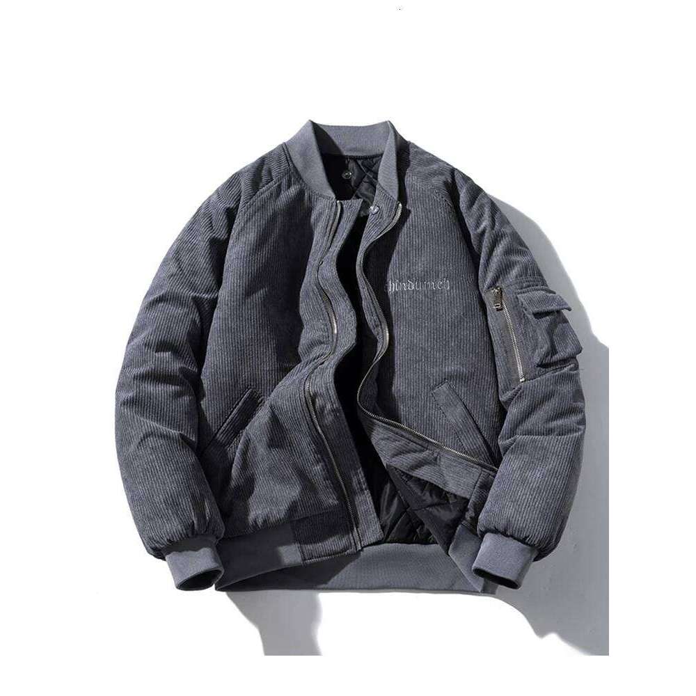 Fashion Bomber Man Vintage Letter Embroidery Pilot Jacket Women Solid Cotton Corduroy Autumn Winter Coat Hooded Designer