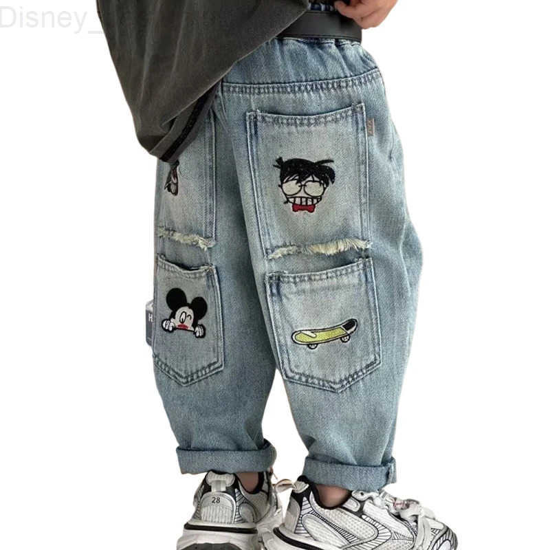 Disney Mickey Mouse Baby Boys Jeans New Autumn Kids Casual Loose Straight Denim Pants 17 Years Childrens Clothing Bottoms Trousers H251027