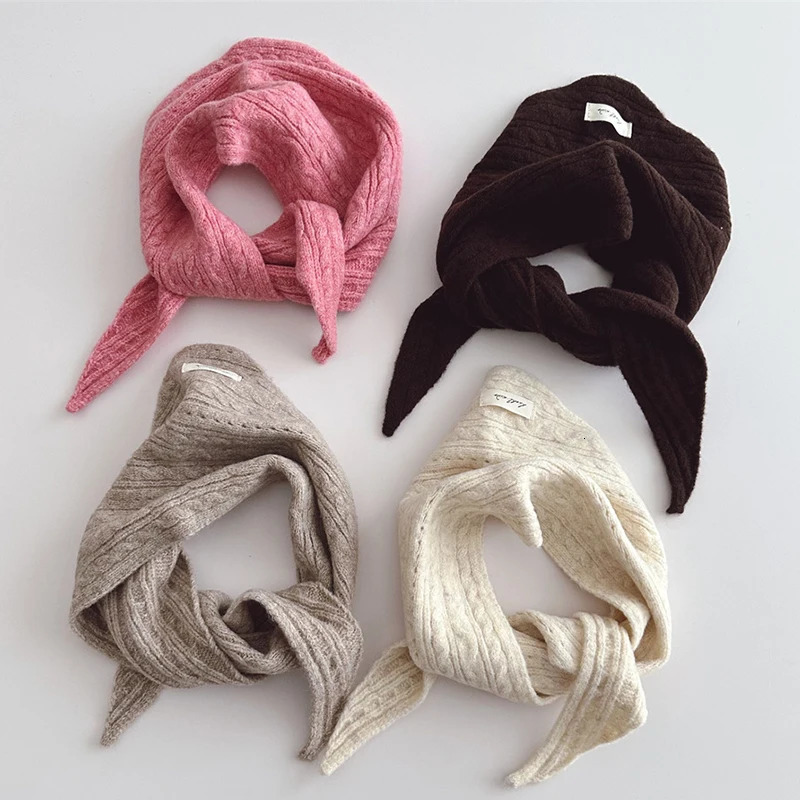 Autumn Winter Warm Kids Triangle Scarf Solid Color Cashmere Windproof Neckerchief Twist Knitted Woolen Children Scarves 251027