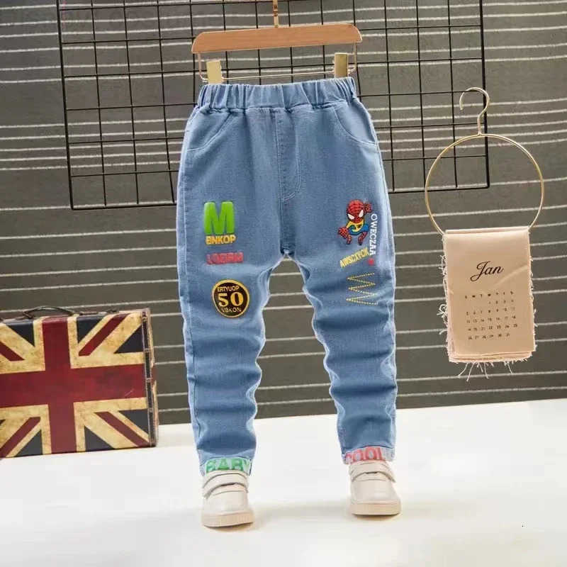 Disney Baby Boys Girls Pants Cartoon Mickey Minnie Mouse Spiderman Print Jeans Spring Autumn Childrens Skinny Pant Kid Long Trousers H251027
