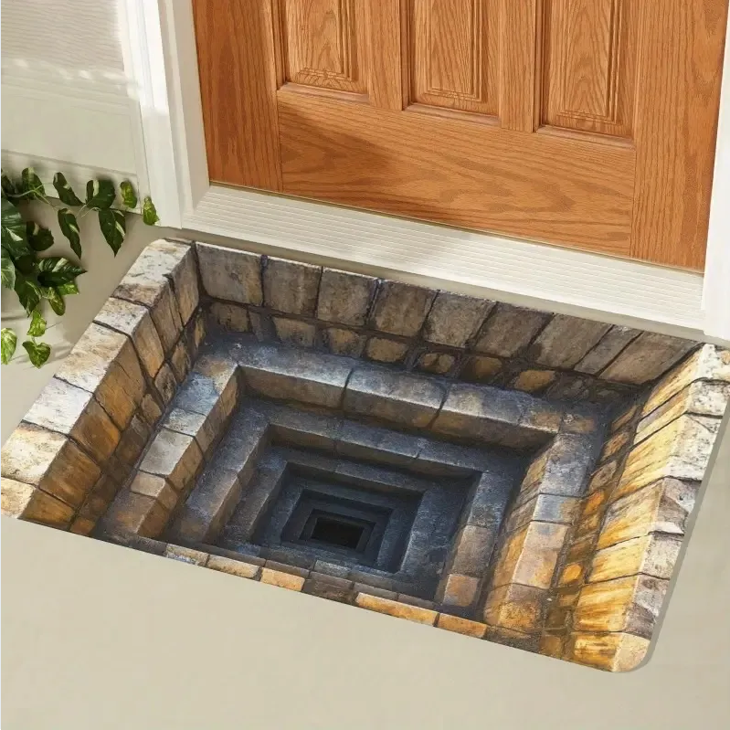 3D Optical Illusion Doormat Non-Slip Welcome Mat Realistic Stone Step Design Indoor/Outdoor Entrance Rug Easy Clean Durable Decor