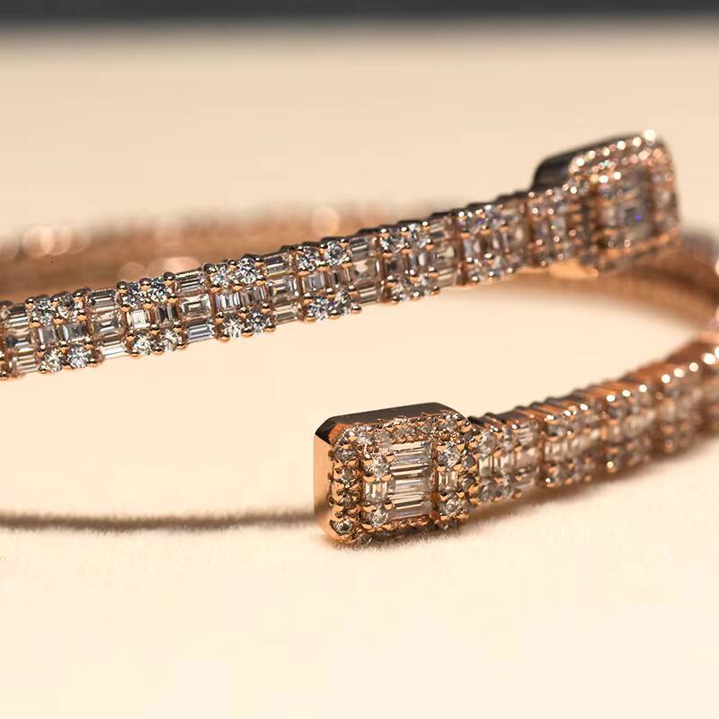 KIBO Iced Out Jewelry Adjustable Pass Diamond Tester 925 Silver Chain Cuff VVS1 Baguette Cut Moissanite Bracelet