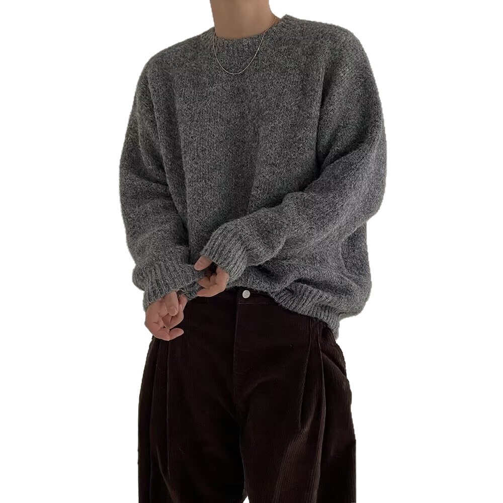 Mohair Designer Sweater Knitted Sweater For Men Autumn Korean Style Trendy Casual Lazy Pullover Sweater Loose Round Neck Top