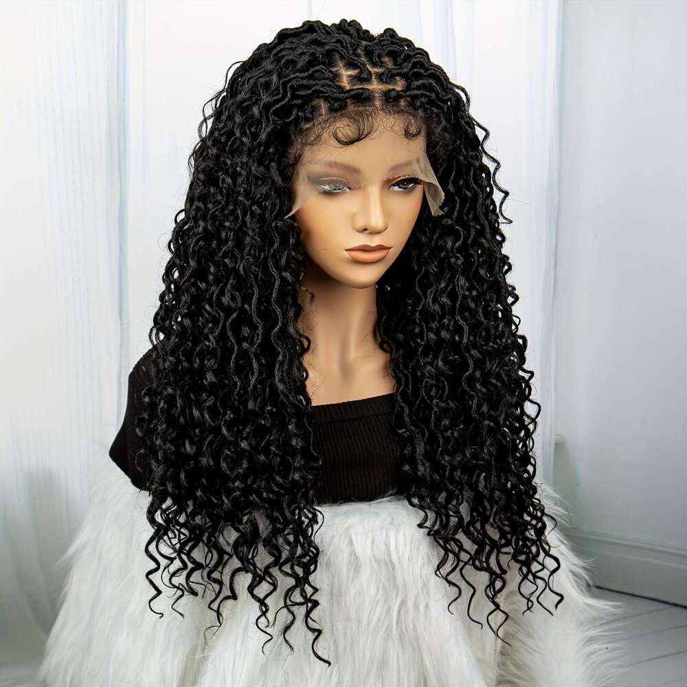 Elegant 26-Inch Lace Front Braided Wig Women - Handcrafted, Curly With Floral Edges, Heat Resistant Synthetic Fiber, Perfect For Daily Wear & Casual C