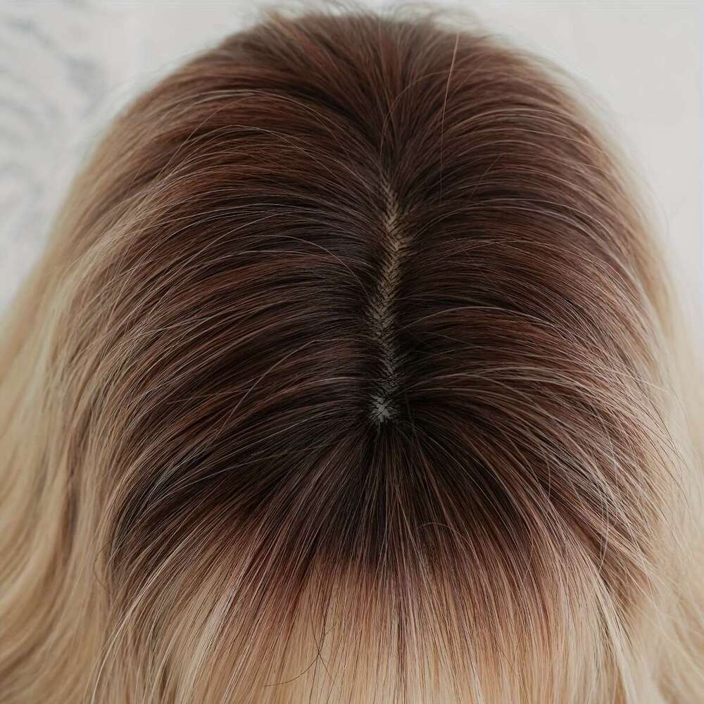7Jhh WIGS Women's Long /Korean Style Water Wave Ombre Blonde/Brown Wig - Heat Resistant Synthetic Hair With Dark Roots, High Density Layered 26.3