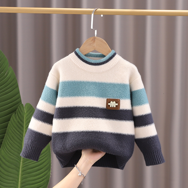 New designer boys' sweater thickened children's knitted sweater children's clothing wool lining thickened