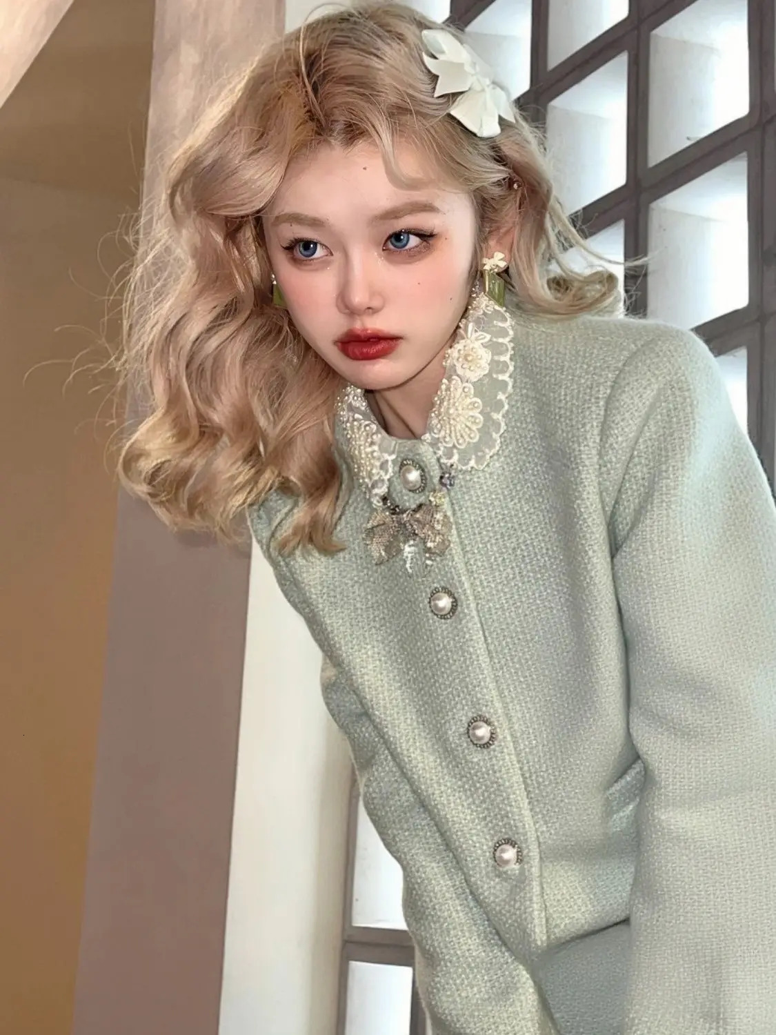 Youthful Lady Suit Set Spring Notched Collar Jacket Skirt 2 Piece Set Preppy College Fashion Elegant Outfit Tweed 251023