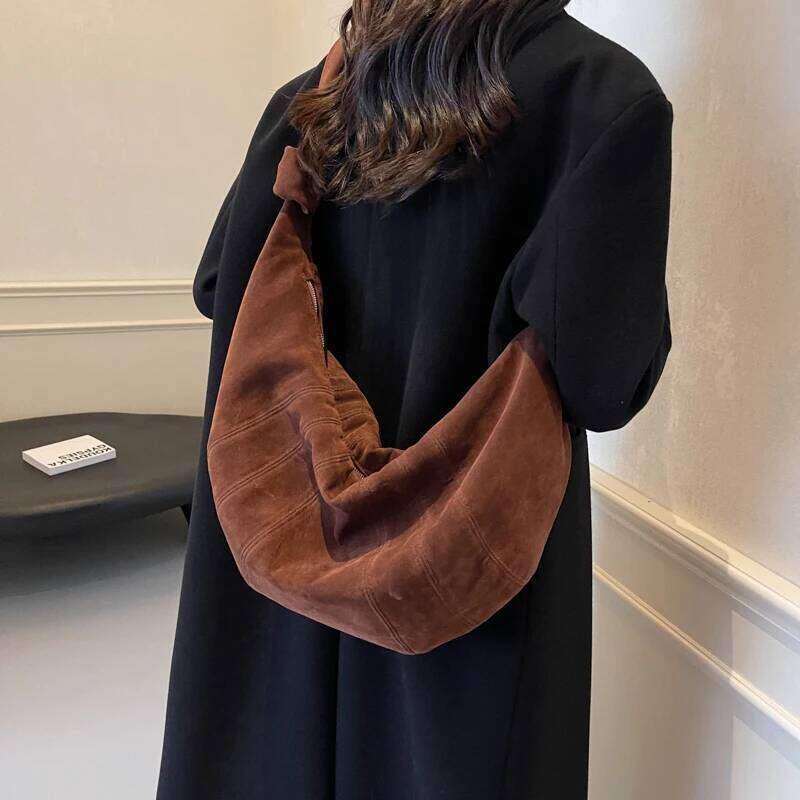 Designer Luxury MOODS Croissant Shoulder Bags For Women Faux Suede Two Size Soft Crossbody Bag Winter Latest Trend Designer Handbags