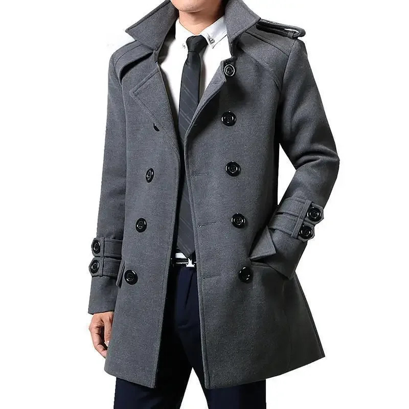 Winter Woolen Doublebreasted Trench Coat For Men Mediumlength Slimming Overcoat British Style 251020