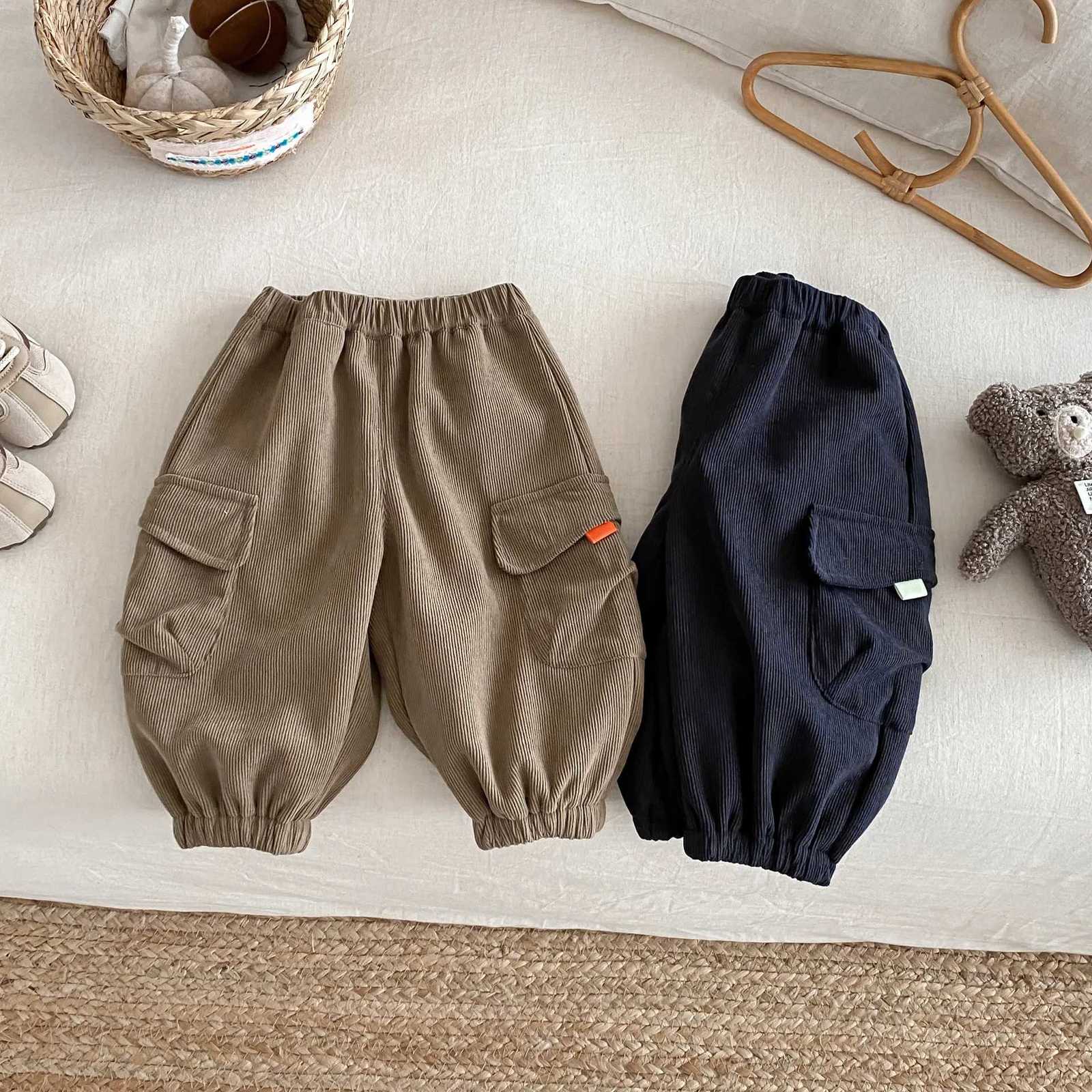2025 Toddler Baby Boy Corduroy Cargo Pants 05Y Winter Fleece Lined Warm Trousers Kids Boys Autumn CLothes Loose Bottoms OutfitT251027