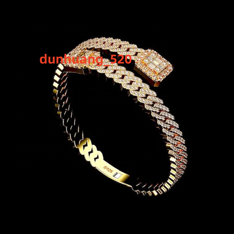 Special Design Luxury Jewelry Custom Cuban Silver Plated 18k Gold Bracelet Moissanite Diamond Iced Out Cuban Bracelet Bangles