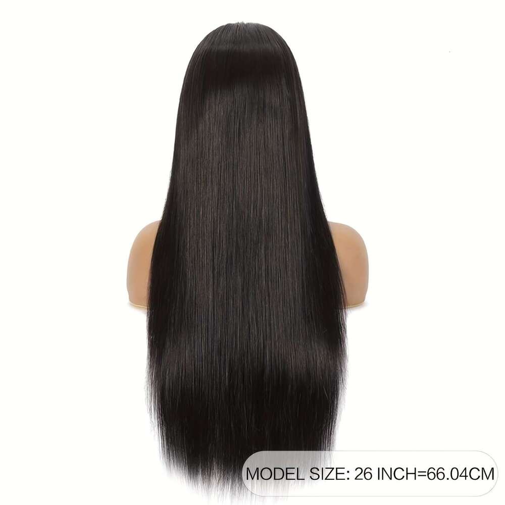 Elegant 26-Inch Long Straight Synthetic With Bangs - Heat Resistant Fiber, Versatile Black Hair For Daily Use & Cosplay Parties, Women's Closed N