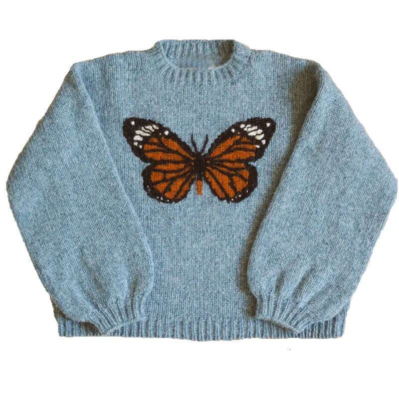 Knitted Sweater with Small Insect Jacquard Pattern, Round Neck, Long Sleeve, Loose Street Style, Cute Style