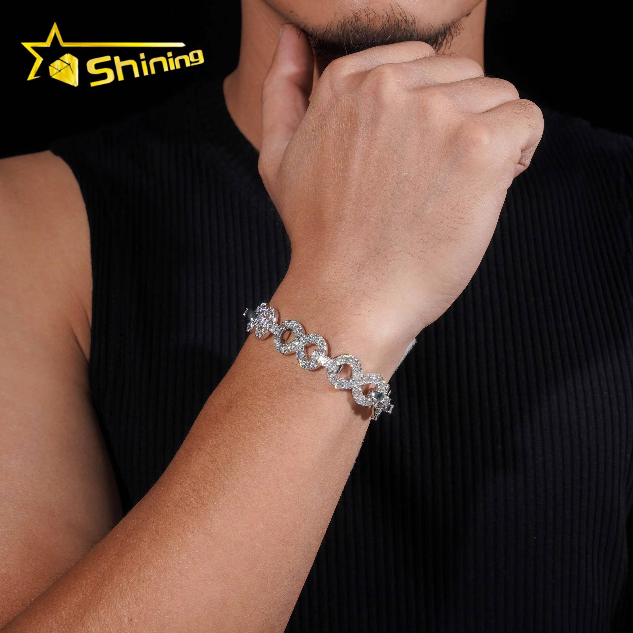 Pass Diamond Tester Silver 925 Gold Plated Hip Hop Jewelry Custom 13mm VVS Moissanite Cuban Link Chain Bracelet Infinity Chain