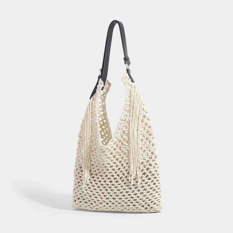 Women Large Capacity Straw Tassel Handbag Totes Hollow Out Shoulder Bags Vintage Travel Beach Bag Shopping Pack 251027