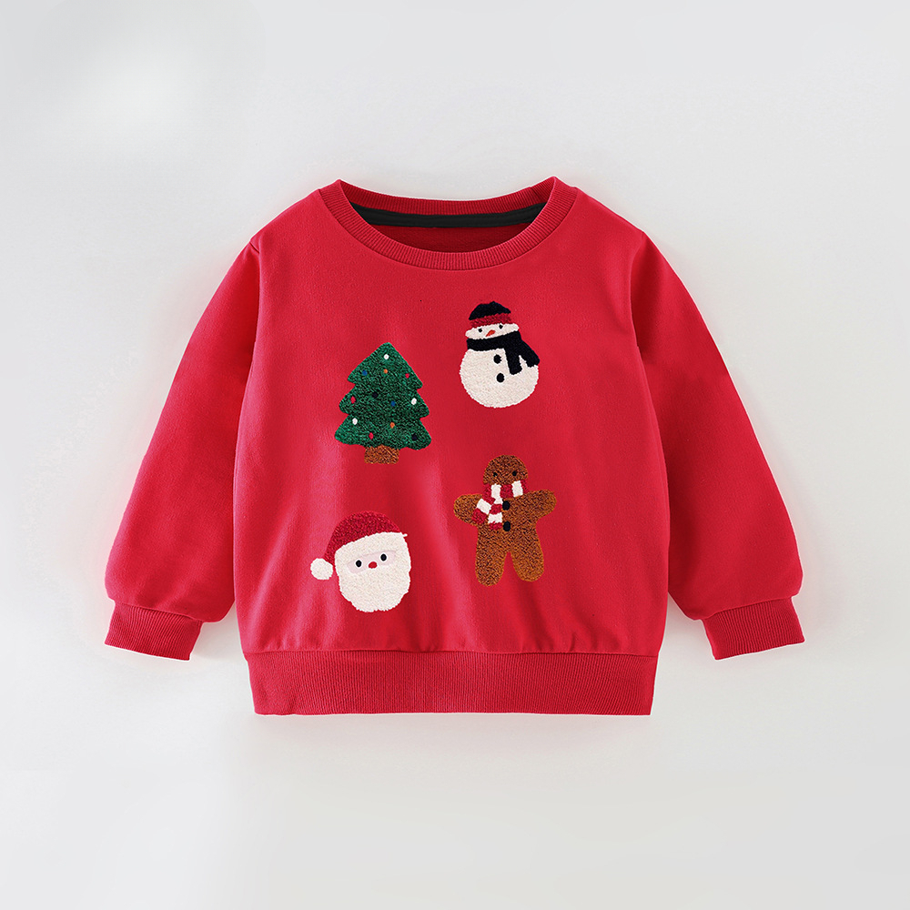 Hot selling children's clothing in Europe and America for autumn, winter, Christmas, children's long sleeved sportswear with cartoon embroid