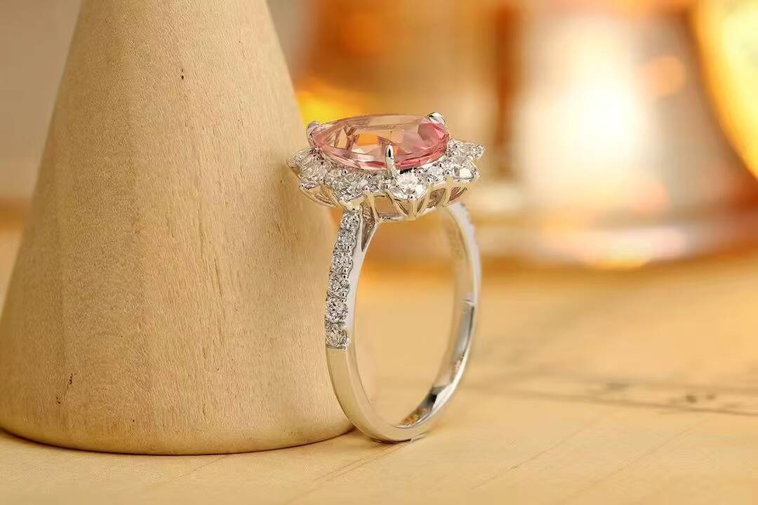 Womens Vintage Lab Grown Diamond Engagement Ring with Hidden Halo Pear Cut Morganite Gemstone for Wedding or PartyPT950
