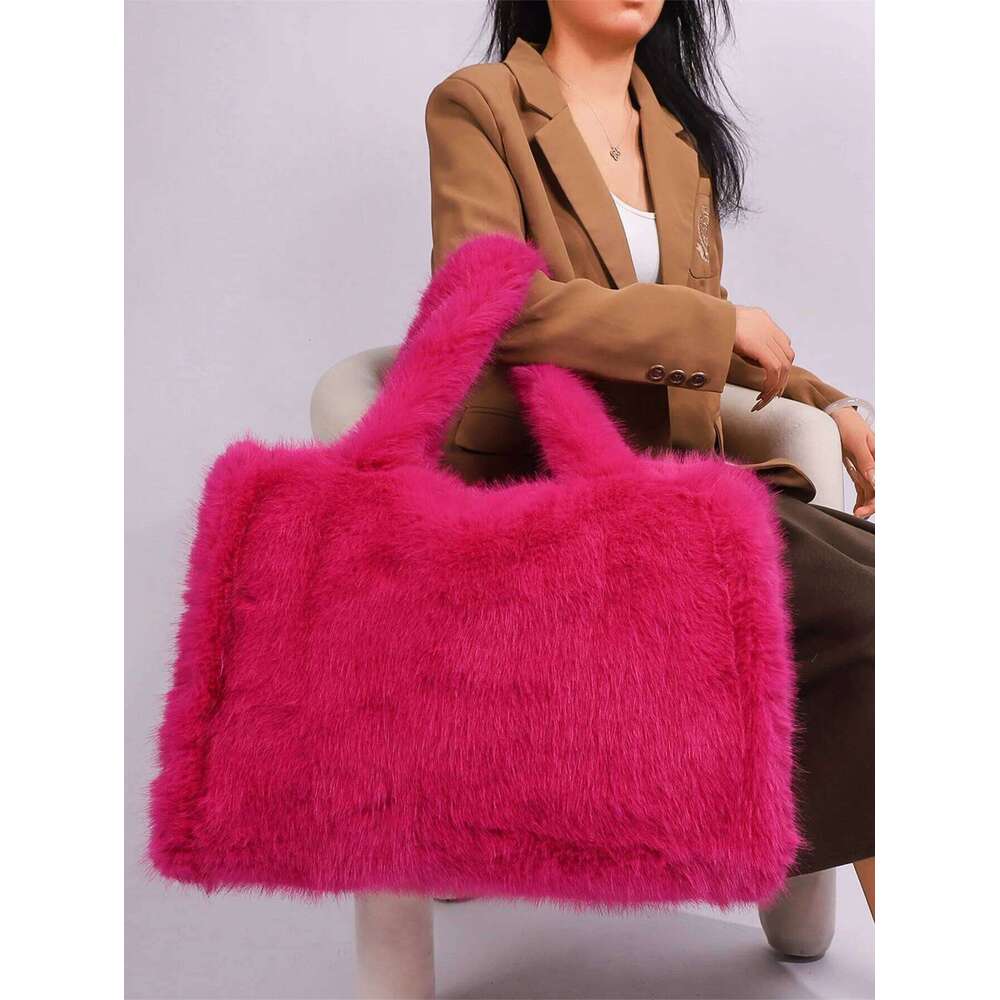 Winter Fashion Women's Furry Tote Handbags Large Capacity Commuter Ladies Faux Fur Shoulder Bag Soft Plush Female Crossbody Bags