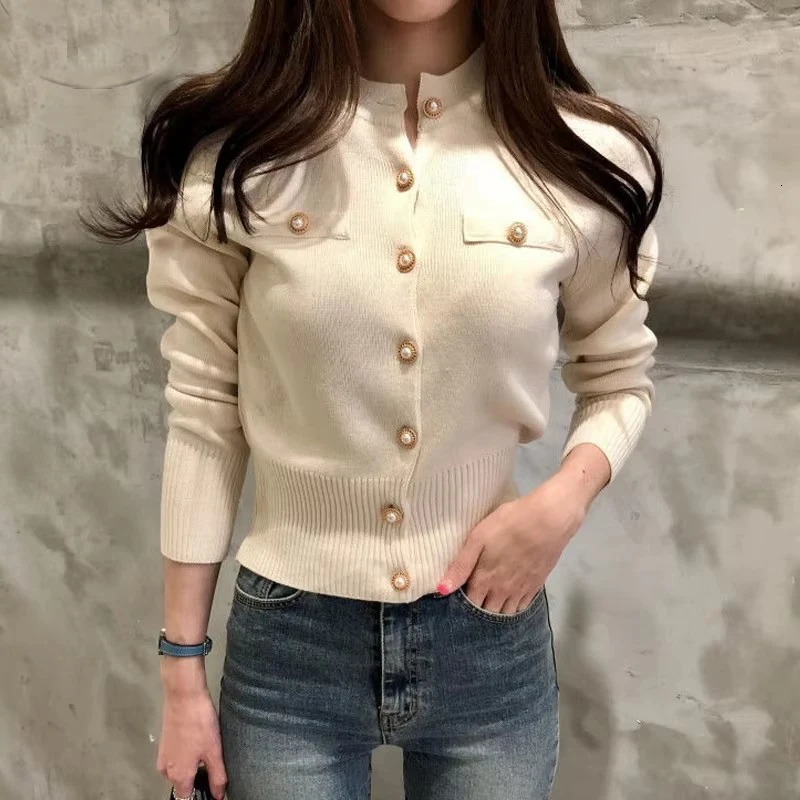 2025 Autumn Long Sleeve Fashion Women Cardigans Sweater Knitted Coat Short Casual Single Breasted Korean Slim Chic Ladies Tops 251027