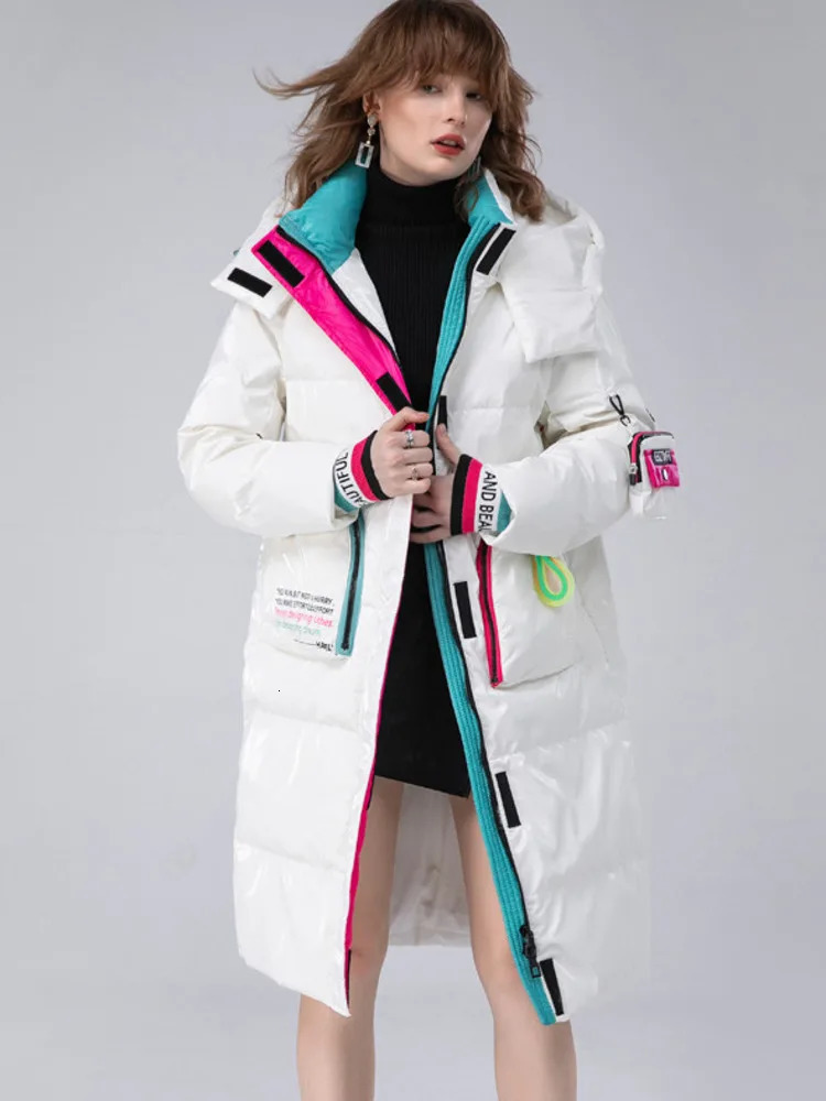 Winter Clothing Glossy Waterproof Coat Women Long 90 White Duck Down Thick Loose Outerwear Warm Jacket Hooded Parkas 251027