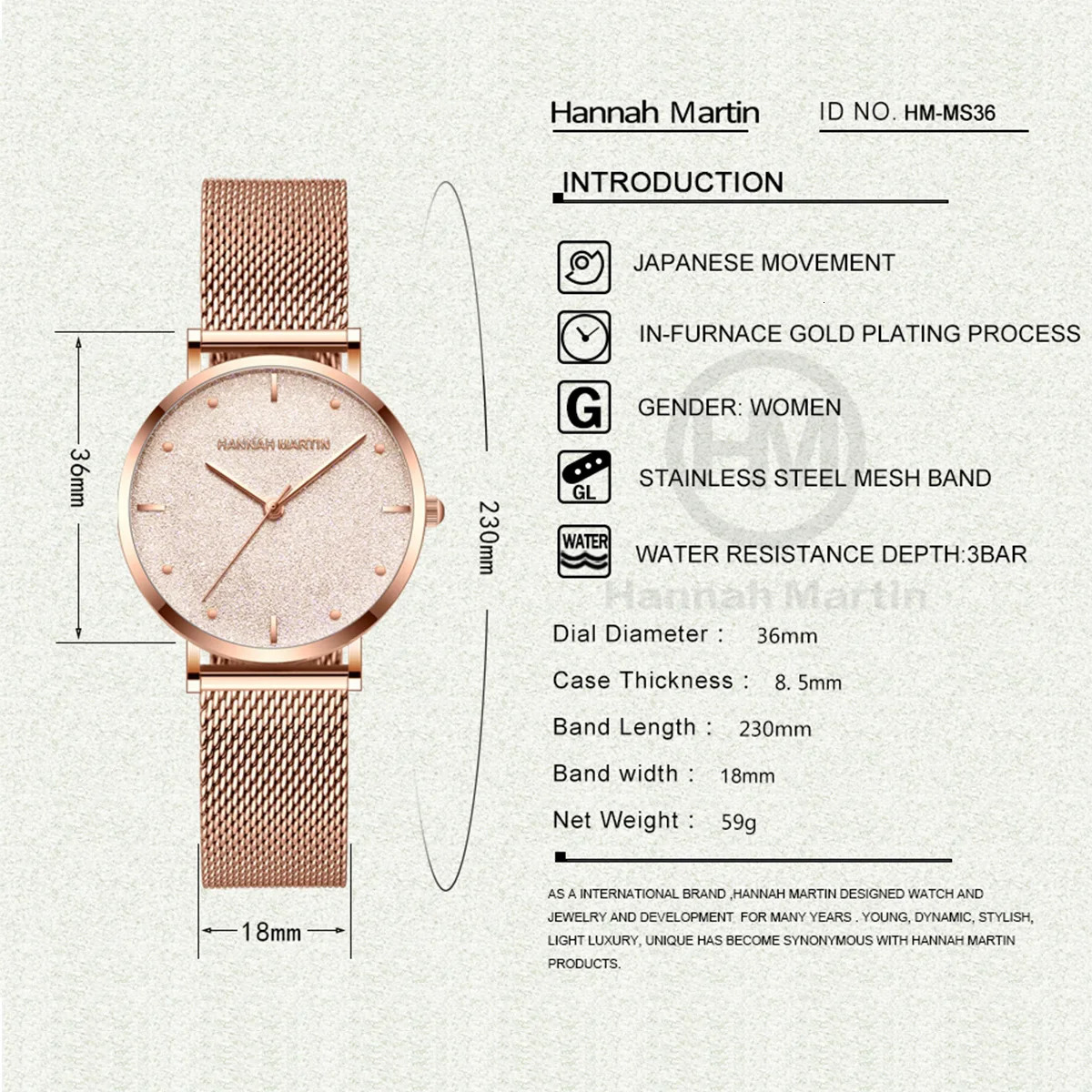 2025 Womens Watch Matte Dial Japanese Quartz Movement Stainless Steel Mesh Strap Hannah Martin Original Watch 251021