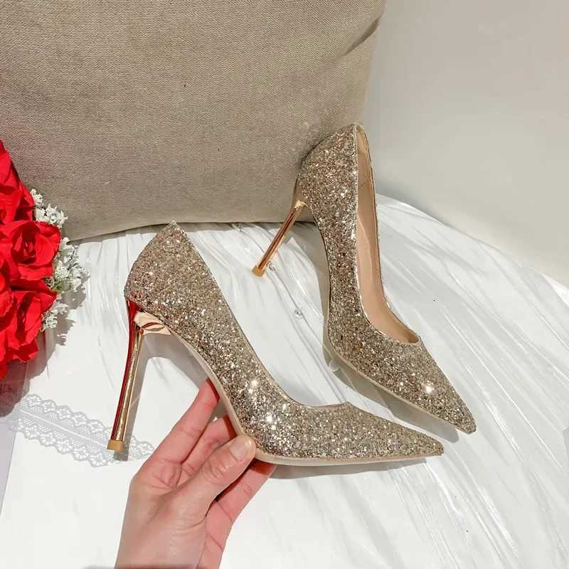 Fi High Heels Women Sequins Thin Stiletto Banquet Wedding Shoes New Autumn Winter Sexy Pointed Toe Ladies Party ShoesXJ251027