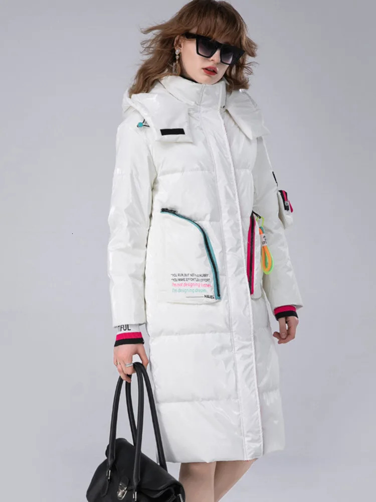Winter Clothing Glossy Waterproof Coat Women Long 90 White Duck Down Thick Loose Outerwear Warm Jacket Hooded Parkas 251027