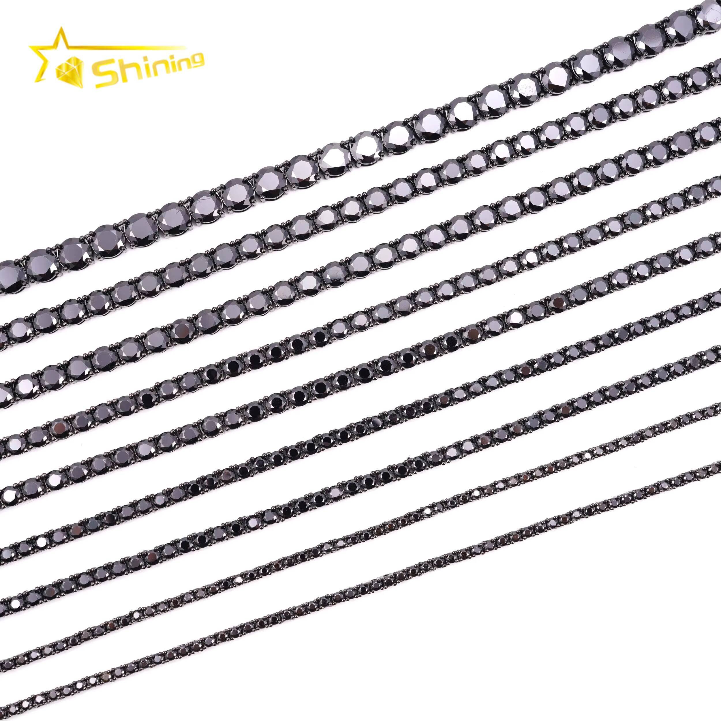 Hip Hop Jewelry GRA Certificate Black Gold Plated 925 Silver Necklace Black Moissanite Tennis Chain