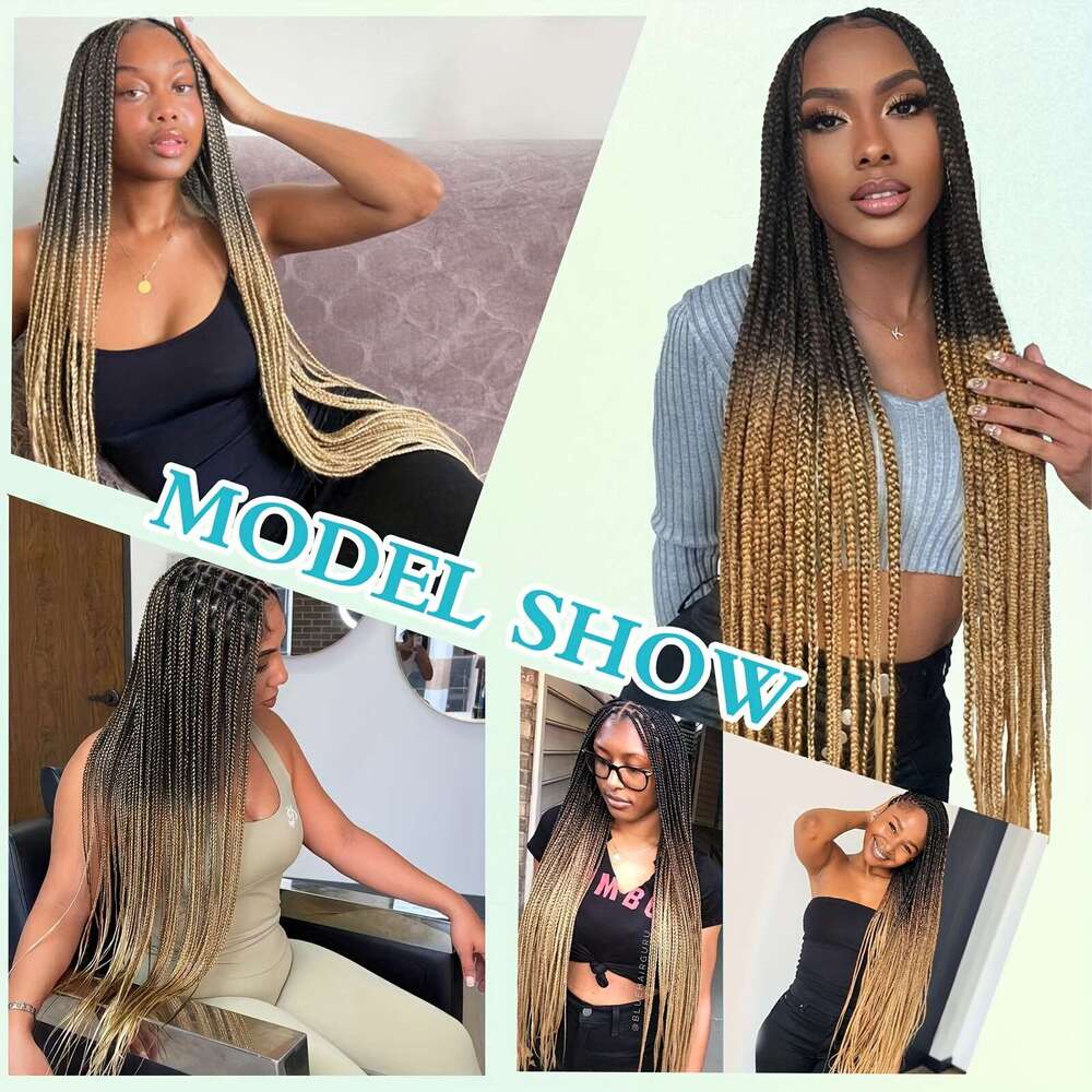 QUEENTAS 360° HD Front Braided - Knotless Box Braid Wig With Light Brown & Blonde Highlights, 28 Inch Full Lace Front, Density, Natural Look For Women