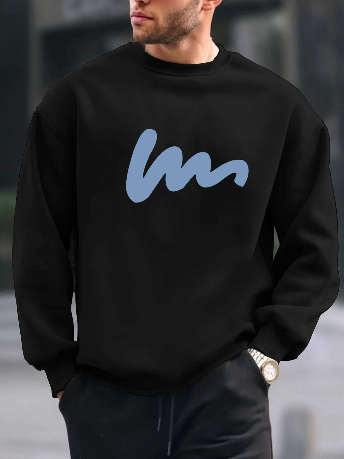 Mens autumn and winter fashionable casual loose and simple graphic printed long sleeved round neck sweatshirt W251027