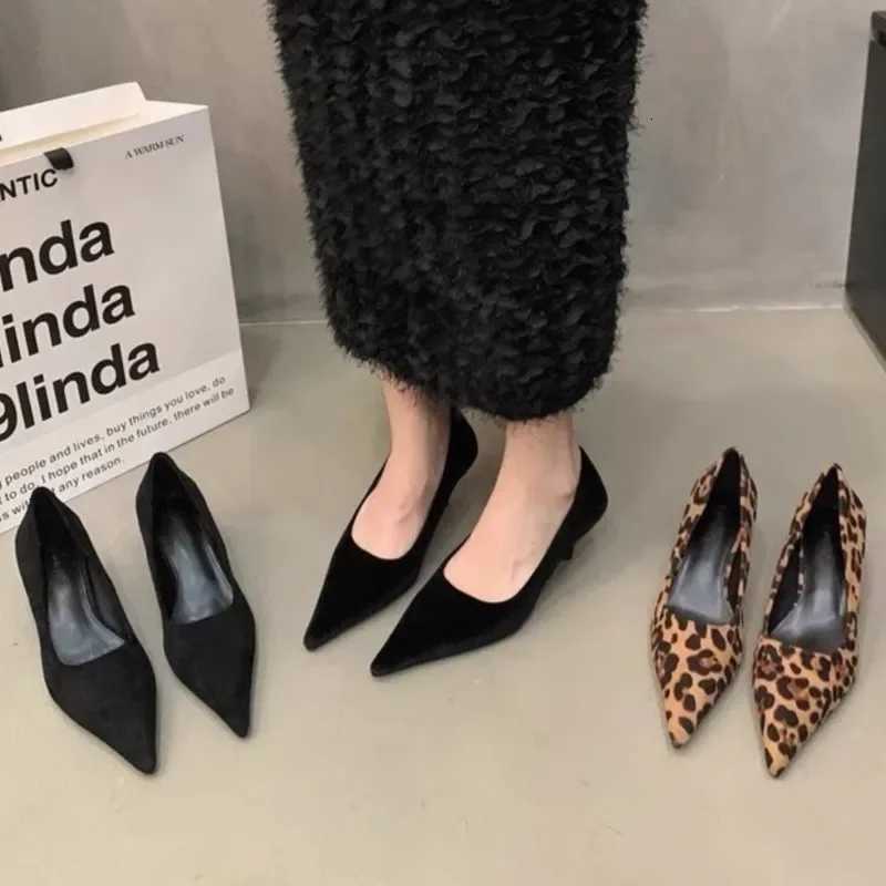 Womens Pumps Leopard Boat Shoes Pointed Toe Slip Dress Shoes Black Faux Suede Mid Heels Stilettos Female Spring Autumn 1716CXJ251027