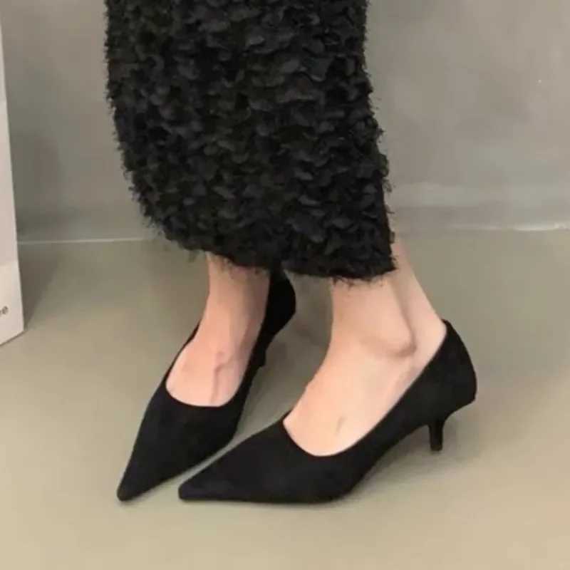 Womens Pumps Leopard Boat Shoes Pointed Toe Slip Dress Shoes Black Faux Suede Mid Heels Stilettos Female Spring Autumn 1716CXJ251027