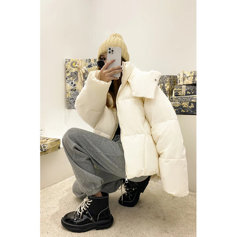Winter Yellow Down Jacket Women Coat Black Hooded Fashion American Streetwear Y2K Style Duck Feather Female Short Outwear 251027