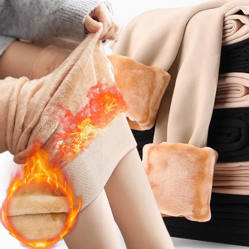 Fleece Lined Tights Women Winter Thermal Leggings Polar Skin Black Opaque Stockings Thick Warm Pantyhose Colorful Leg Warmers 251027