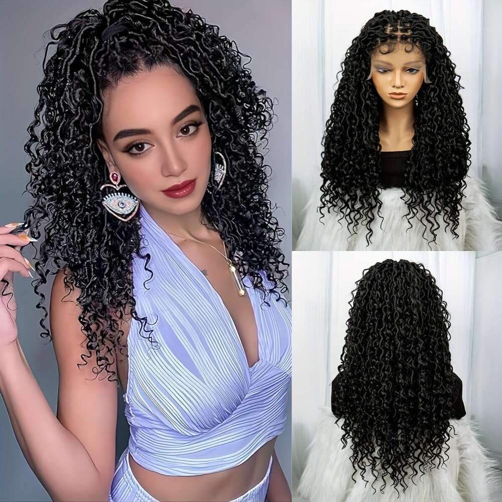 Elegant 26-Inch Lace Front Braided Wig Women - Handcrafted, Curly With Floral Edges, Heat Resistant Synthetic Fiber, Perfect For Daily Wear & Casual C