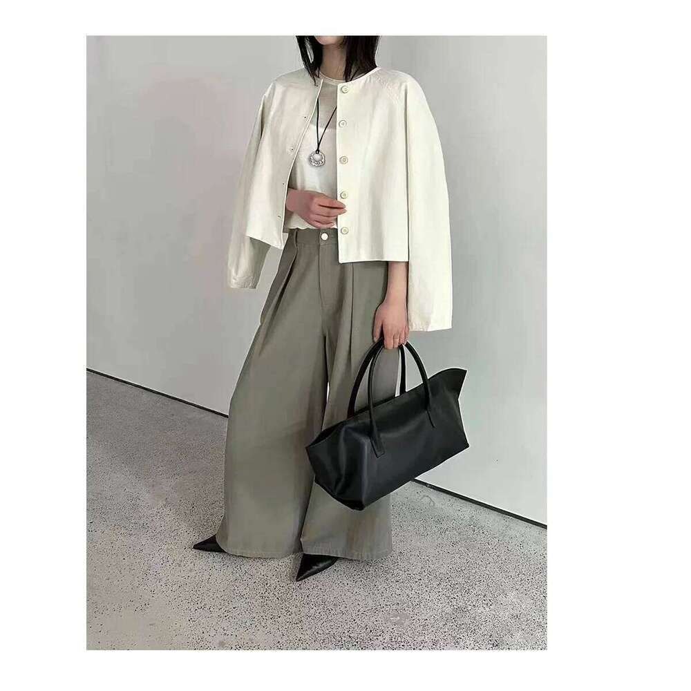 Euro Beige Black Color Large Capacity Trapeze Tote Full Grain Cowhide Leather Women Handbag Huge Commuter Tall Ladies