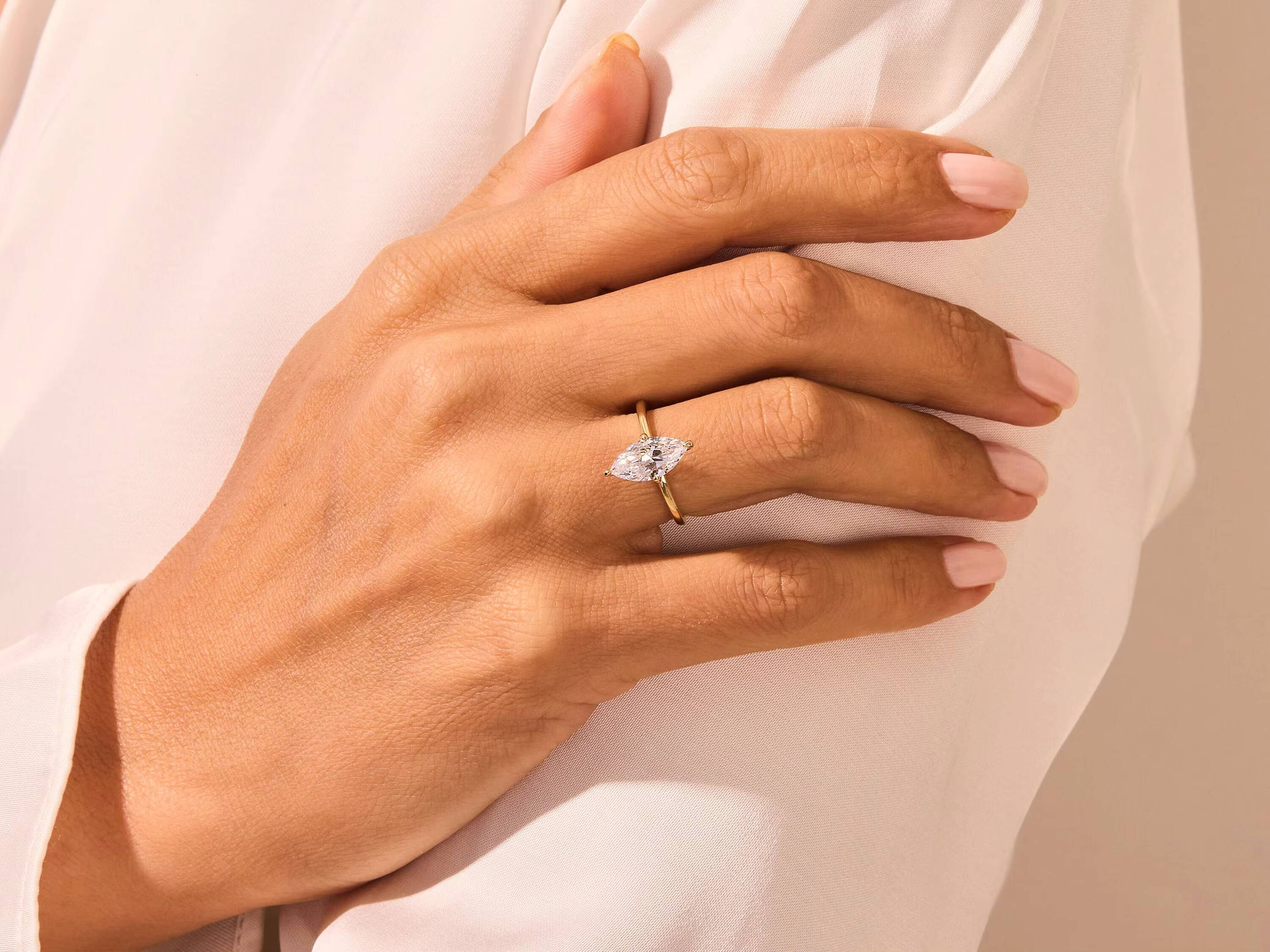 15 CT Marquise Cut Diamond Engagement Ring 14k 18k Gold Dainty Engagement Ring 4 Prong Solitaire DiamondRing