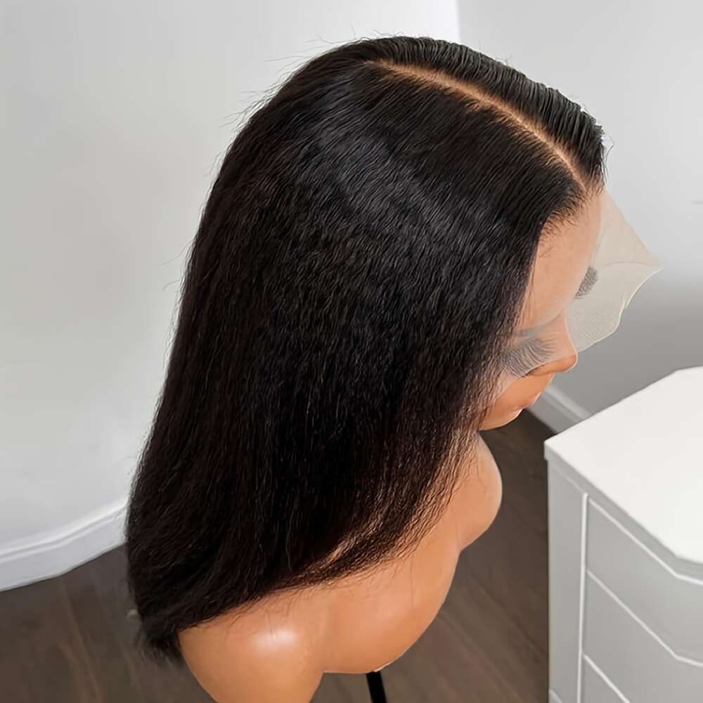 1Pc Elegant 30-Inch Long Yaki Kinky Straight Wig In Natural Black - 180% Density, Deep Lace Front, High-Temperature Synthetic Fiber, Versatile Style