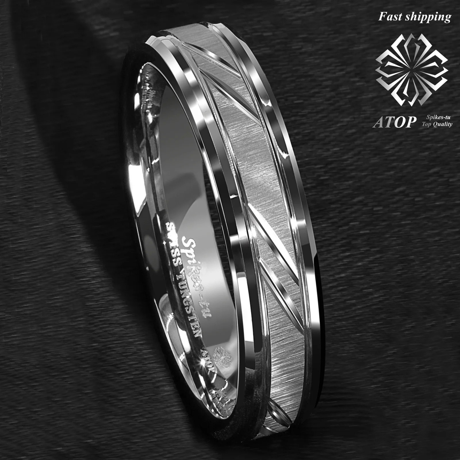 6mm Tungsten Carbide Ring Silver leaf Brushed Style Bridal ATOP Jewelry 251023